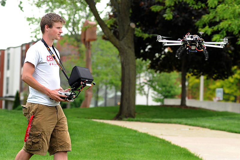 Jakob Steenhoek, entrepreneur and 2015 business management graduate, uses drones to capture video and photos for clients throughout Iowa.