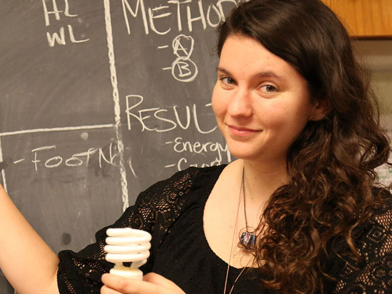 Brandie Heims ’17, biology major, was one of 23 student researchers on campus this summer. She’s evaluating Central’s theater lighting for better, sustainable solutions.