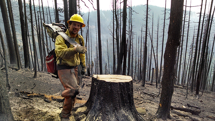 Ryan Schmidt, former football player and biology major, served on a 2015 wildfire crew in Montana.