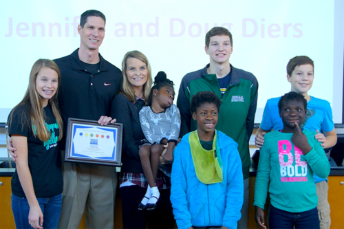 Associate professor of education Jen Diers, with husband Doug Diers, received Pella’s Character Counts award Nov. 10.