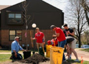 Central students plant a tree on campus during an Arbor Day observance in April 2018.