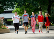 Students walking on the Central College Peace Mall.