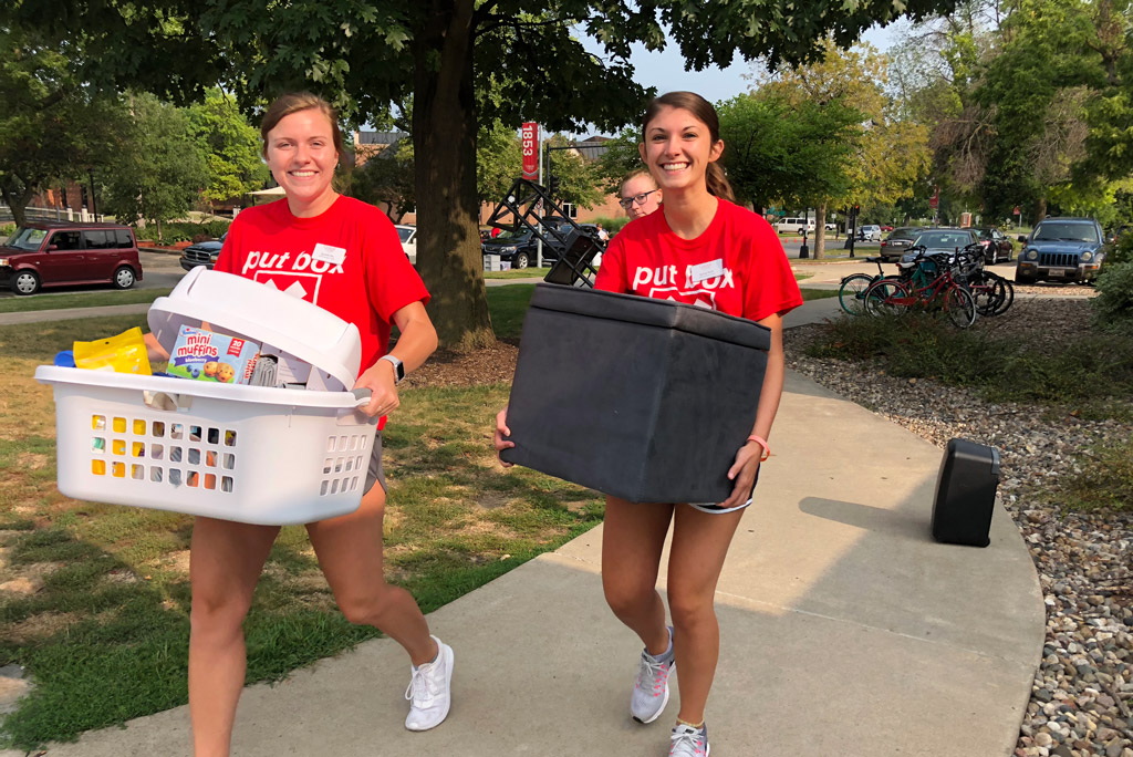 The student move-in crew will be there to help you carry everything to your new room.