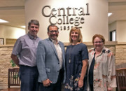 Robert Franks, left, and Cynthia Mahmood, right, are joined by Tej and Karen Dhawan after it was announced the Dhawans established the Franks-Mahmood Fund for Undergraduate Research. The news was shared at a faculty endowed chairs’ conference dinner on campus Sept. 20.