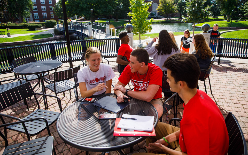 Students studying on the Maytag patio