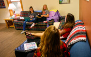 Students in McKee Hall, aka The Pods