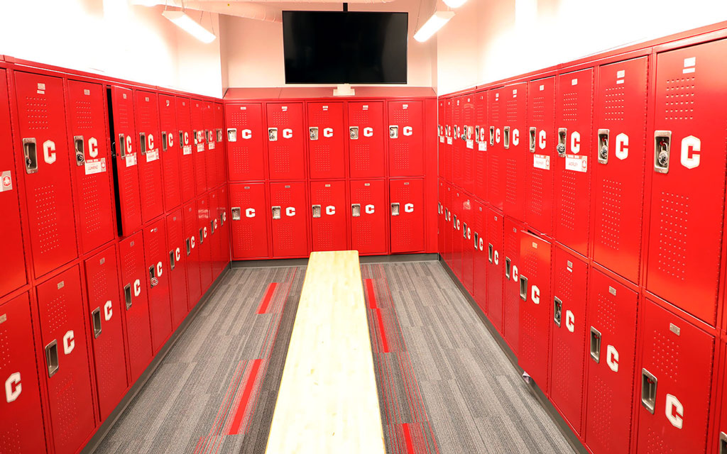 A corner of the expansive new Kuyper Gym women's locker room.