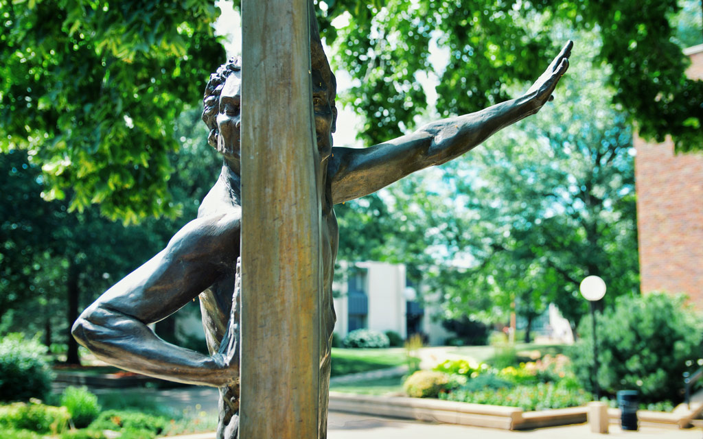 "The Other Side of Eden," a sculpture by Andrew De Vries. Located near the Chapel on Central's campus.
