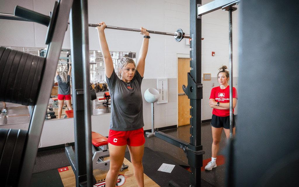 Central College athletes in the weight room.