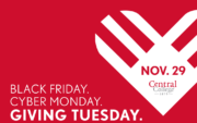 Red background with words Black Friday, Cyber Monday, Giving Tuesday. Nov. 29