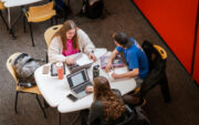 photo of three students studying in Vermeer Science Center