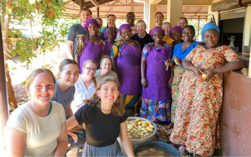 Group of Central students with Tanzanian residents.