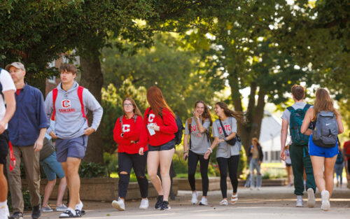 Central students walking across campus.