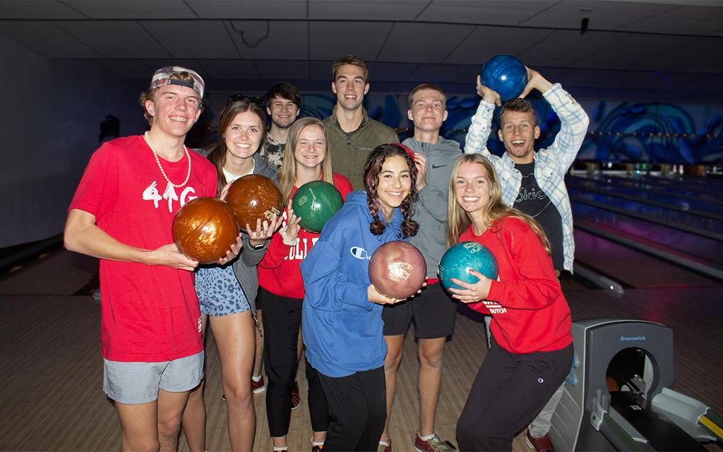 Students at the bowling alley