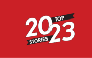 Red background with words Top 2023 Stories