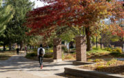 Student walking on Central campus