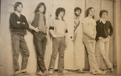 Black and white photo of the band, Labyrinth in 1979