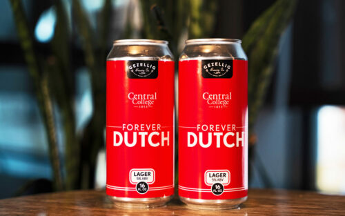 Two cans of Forever Dutch Lager