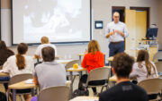 Prof. Shawn Wick in front of a class.