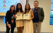 Recipients of the 2024 Latinos Unidos of Iowa Scholarship from Central College are: From left: Paulina Mena, professor of biology, Noemi Vega, Class of 2025, Jenna-Marie Hernandez, Class of 2024, and Oscar Reynaga, senior lecturer of Spanish.