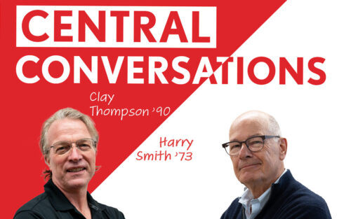 Central Conversations text with photos of Clay Thompson and Harry Smith