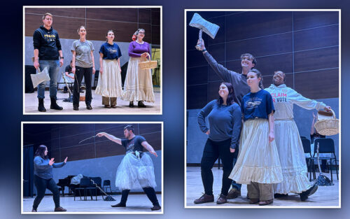 Three photos from rehearsal of Hansel and Gretel opera