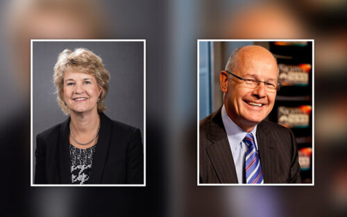 Head shots of Lisa Bluder and Harry Smith '73
