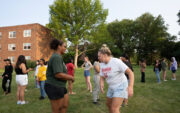 Students in green space at camp.